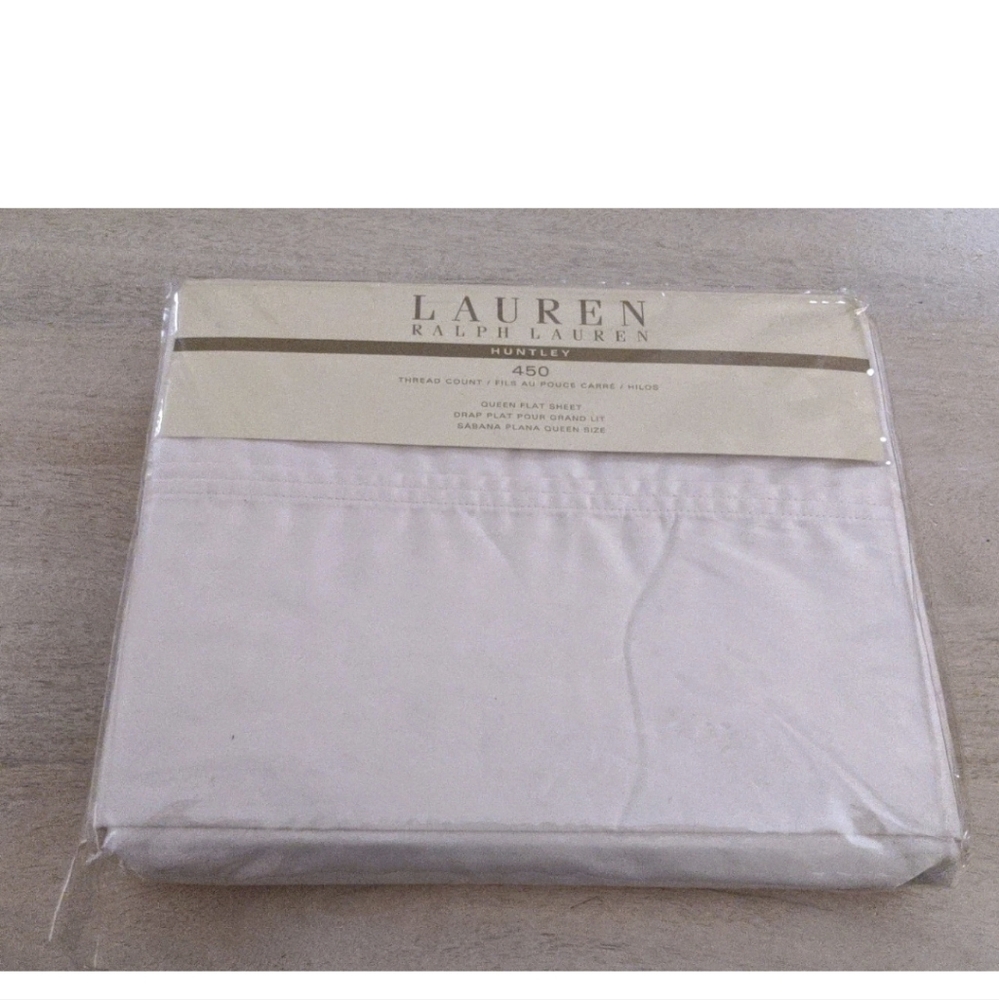 Ralph Lauren Huntley 450 Thread Count Queen Flat Sheet Ivory NWT